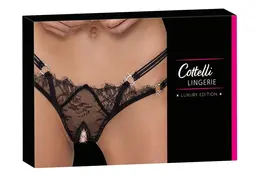 Cottelli Lingerie Tregeri sa otvorenim dizajnom od čipke od umetnih trepavica S/M, Crna