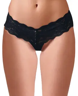 Cottelli Collection Floralna Čipka Intimni String Crni L sa Biserom