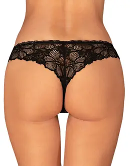 Obsessive Serafia Lace Thong Black XS/S - Elegant Floral Design