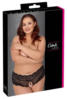 Cottelli CURVES Panties 3XL Black Lace with Decorative Pearl Chain