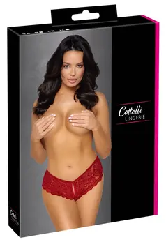 Cottelli LINGERIE crvene čipkane gaćice otvorenog međunožja L sa satenskom trakom
