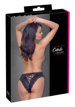 Cottelli LINGERIE Powernet Briefs XL with Satin Ribbon and Lace, Black