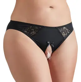 Cottelli Collection Gaćice bez međunožja 2XL sa čipkanim dizajnom Crna