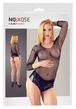 Cottelli Collection Mrežasta košulja S-L Crna rastegljiva mreža dugi rukav