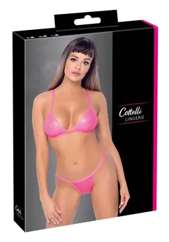 Cottelli LINGERIE Bikini Hot Pink M Adjustable Straps Neon Shine