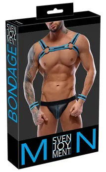 Svenjoyment Bondage Jock Set Crna/Plava XL - Neopren Izgled, Pregrč i Lisice