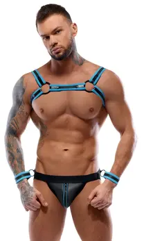 Svenjoyment Bondage Jock Set Crna/Plava XL - Neopren Izgled, Pregrč i Lisice