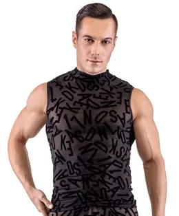 Svenjoyment Men's Mesh Top M Black with Letter Print, Stretch Fit