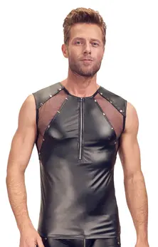 Svenjoyment Sleeveless Shirt S Black Matte Look Net Studs Zip
