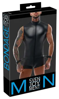 Svenjoyment Bondage Kombinezon XL sa podesivim lisicama za ruke, Crna mat