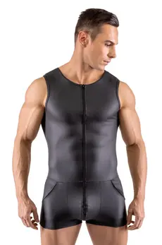 Svenjoyment Men's Matte Black Sleeveless Playsuit XL with 3-Way Zip