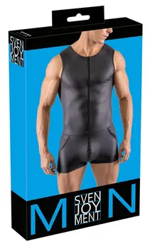 Svenjoyment Men's Matte Black Sleeveless Playsuit L with 3-Way Zip