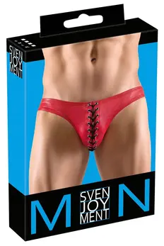 Svenjoyment Men’s Shiny Red Briefs XL with Decorative Black Lacing