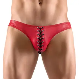Svenjoyment Men’s Shiny Red Briefs XL with Decorative Black Lacing