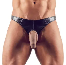 Imitacija Kože Muške String Gaćice M Crne Anatomski Kroj, PU Premaz