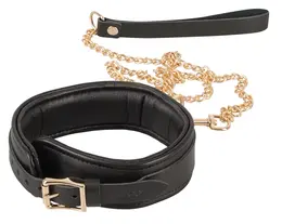 ZADO Leather Collar & Leash Set Gold Detailing Adjustable 30-38cm