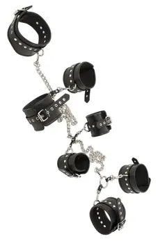 ZADO Leather Bondage Set - Adjustable Black Leather Cuffs & Collar