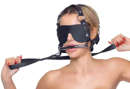 ZADO Leather Adjustable Head Harness with Removable Bit and Blindfold