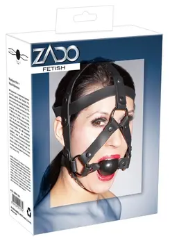 Zado Adjustable Leather Head Harness with TPE Ball Gag, Black