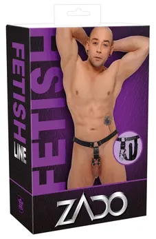 ZADO Muški kožni harness string S/M podesiv sa lateks umetkom