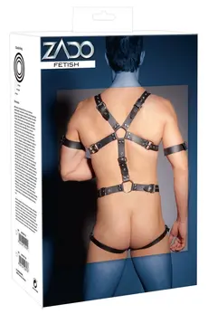 ZADO Men's Leather Harness S/M Adjustable Straps & 3 Metal Rings Black