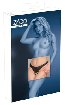 ZADO Lamb Nappa Leather Crotchless String S - Adjustable Straps, Black