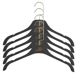 NOIR Ručno rađene velvet vešalice za odeću, zlatna kuka, 43cm, set od 5, crna