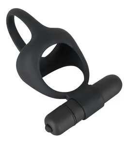 Black Velvets Intimate Silicone Ring Set with Vibro-Bullet, Black, Flexible Fit