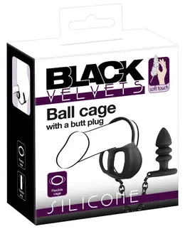 Black Velvets Intimate Cage System with Ribbed Plug and Chain, Silicone