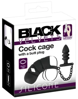 Black Velvets Silikonski Intimni Kavez Set sa Žljebastim Čepom i Lancićem 11.5cm