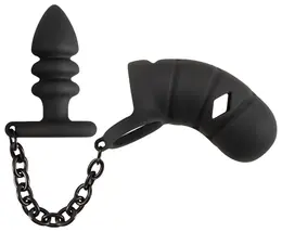 Black Velvets Silikonski Intimni Kavez Set sa Žljebastim Čepom i Lancićem 11.5cm