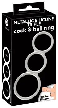 You2Toys Metalik Trostruki Silikonski Intimni Set Prstenova za Podršku, Srebrni, Fleksibilni