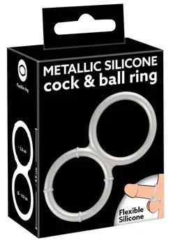 You2Toys Metallic Silicone Double Ring - Dual Support, Flexible, Silver Finish