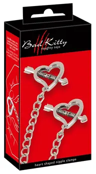 Bad Kitty Heart Shaped Stainless Steel Nipple Clamps with Chain 37.5cm