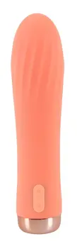 Peachy Mini Ribbed Vibrator Soft Touch Silicone USB 13.6cm Pastel Pink