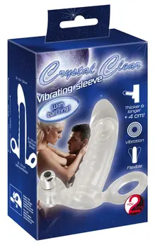 Crystal Clear Vibrating Extension Sleeve with Ball Ring, Transparent, 15.6 cm