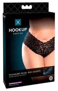 HookUp Panties Pleasure Pearls Lace Boy Shorts XL-2XL Black