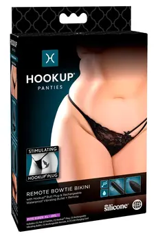 HookUp Panties Remote Bowtie Bikini XL-XXL Rechargeable Black