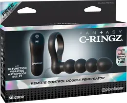 FCR Remote Control Dual Extension Ring with Vibrating Module, Black
