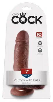 King Cock Model 7 Inches with Balls, Brown, Suction Base, PVC