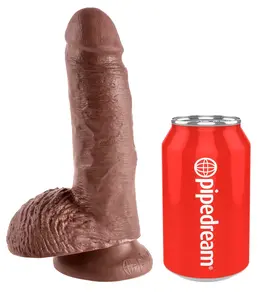 King Cock Model 7 Inches with Balls, Brown, Suction Base, PVC
