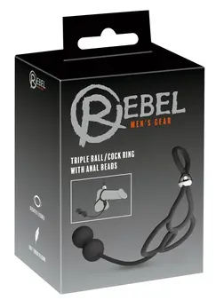 Rebel Triple Support Ring with Dual Anal Beads, Adjustable, Black