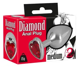 You2Toys Diamond Plug Medium - Aluminium Heart Red Gem 8.2 cm