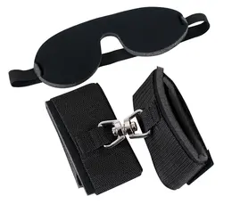 Bad Kitty Restraint Set with Padded Blindfold and Handcuffs, Black