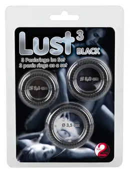 Lust 3 Silicone Intimate Rings Set Black - 3 Sizes