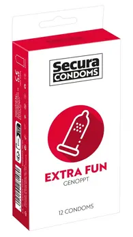 Secura Extra Fun Ribbed Condoms 12 pcs Silicone-Coated Vegan 52mm