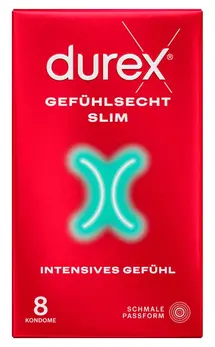 Durex Gefuhlsecht Slim Fit Latex Condoms 8 pcs, Thin Design, 52.5 mm