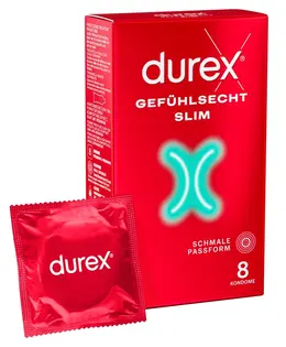 Durex Gefuhlsecht Slim Fit Latex Condoms 8 pcs, Thin Design, 52.5 mm
