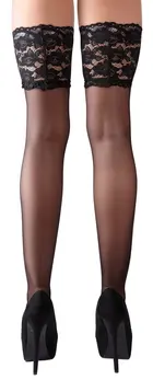 Cottelli Collection Wide Lace Hold-Up Stockings Black Microfibre