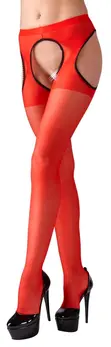 Cottelli Collection Red Suspender-Style Tights L/XL Polyamide Comfort